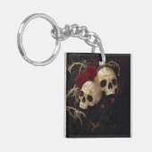 Schedels en rode rozen stijl ontwerp sleutelhanger (Voorkant Links)