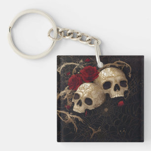 Schedels en rode rozen stijl ontwerp sleutelhanger