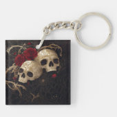 Schedels en rode rozen stijl ontwerp sleutelhanger (Achterkant)