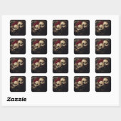 Schedels en rode rozen stijl ontwerp vierkante sticker (Vel)