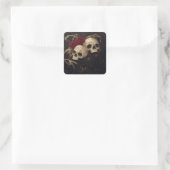 Schedels en rode rozen stijl ontwerp vierkante sticker (Tas)