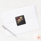 Schedels en rode rozen stijl ontwerp vierkante sticker (Envelop)