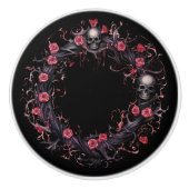 Schedels en roze rozen keramische knop (Voorkant)