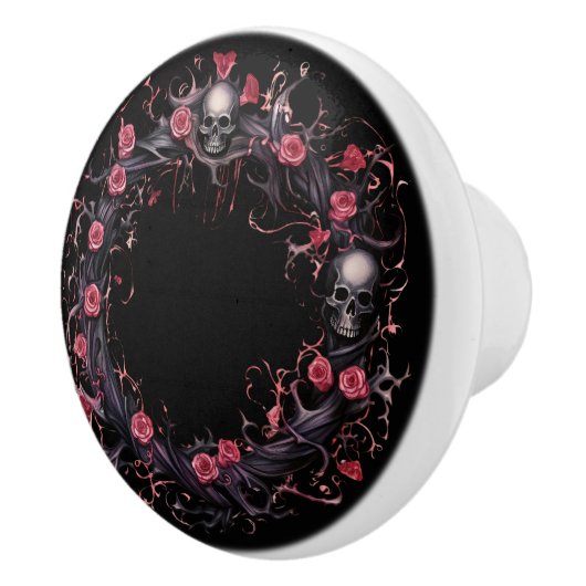 Schedels en roze rozen keramische knop (Rechts)
