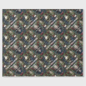 Schedels en Rozen Blauw Bloemen Gotisch Halloween Cadeaupapier (Vlak)