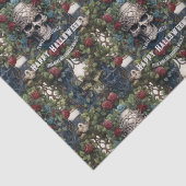 Schedels en Rozen Blauw Bloemen Gotisch Halloween Tissuepapier (Detail)