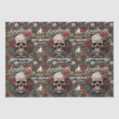 Schedels en Rozen Blauw Bloemen Gotisch Halloween Tissuepapier (Voorkant)