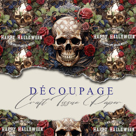 Schedels en Rozen Blauw Bloemen Gotisch Halloween Tissuepapier