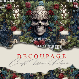 Schedels en Rozen Blauw Bloemen Gotisch Halloween Tissuepapier