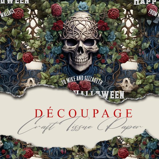 Schedels en Rozen Blauw Bloemen Gotisch Halloween Tissuepapier