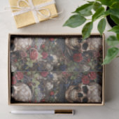 Schedels en Rozen Blauw Bloemen Gotisch Tissuepapier (Geschenk)