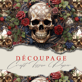 Schedels en Rozen Blauw Bloemen Gotisch Tissuepapier