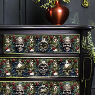 Schedels en Rozen Blauw Bloemen Gotisch Tissuepapier