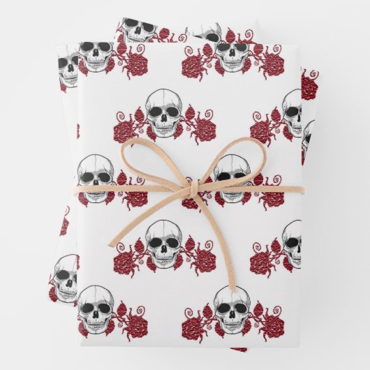 Schedels en Rozen Gotische Wrapping Papier Inpakpapier Vel (In situ)