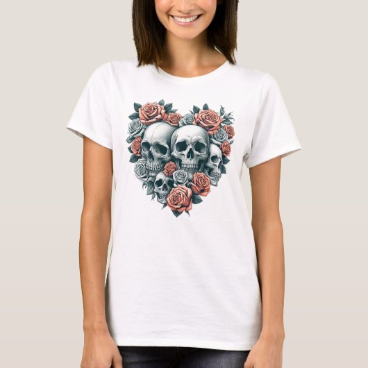 Schedels en Rozen Hart T-shirt (Voorkant)