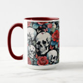 Schedels en Rozen met Vlinders op Zwart Mok (Links)