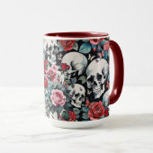 Schedels en Rozen met Vlinders op Zwart Mok (Voorkant rechts)