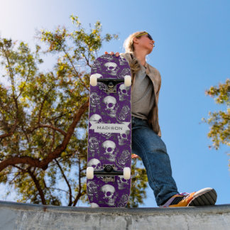 Schedels En Rozen Paarse Gotische Naam Persoonlijk Skateboard