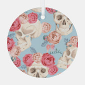 Schedels en Rozen  Patroon Glas Ornament (Achterkant)