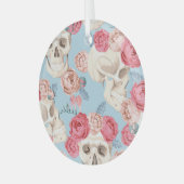 Schedels en Rozen  Patroon Glas Ornament (Voorkant links)