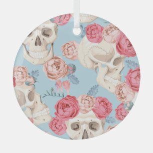 Schedels en Rozen Patroon Glas Ornament