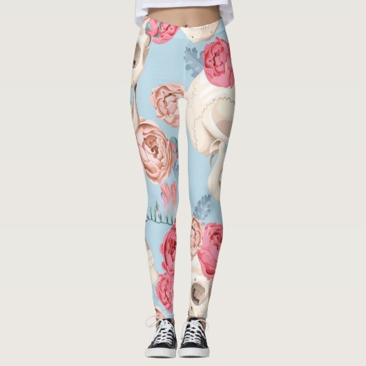 Schedels en Rozen Patroon Leggings (Voorkant)