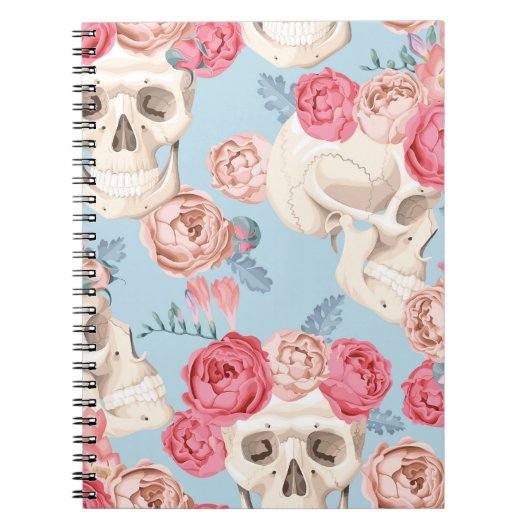 Schedels en Rozen Patroon Notitieboek (Voorkant)
