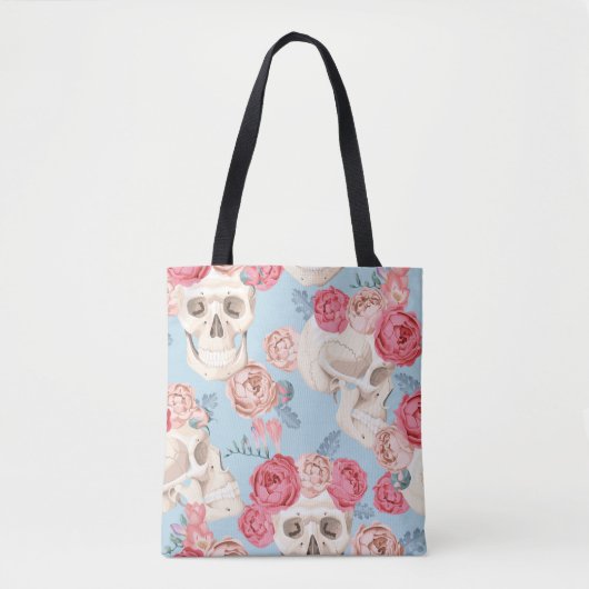 Schedels en Rozen  Patroon Tote Bag (Voorkant)
