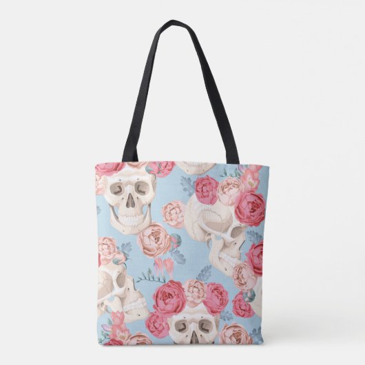 Schedels en Rozen Patroon Tote Bag (Achterkant)