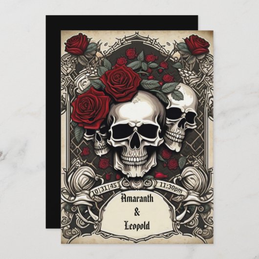 Schedels en Rozen rooster Traditionele Gotische br Kaart (Voorkant / Achterkant)