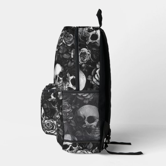 Schedels en Rozen zwart Bedrukte Rugzak (Rechts)