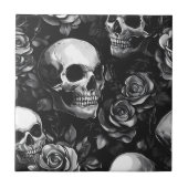 Schedels en Rozen zwart gotisch Tegeltje (Voorkant)