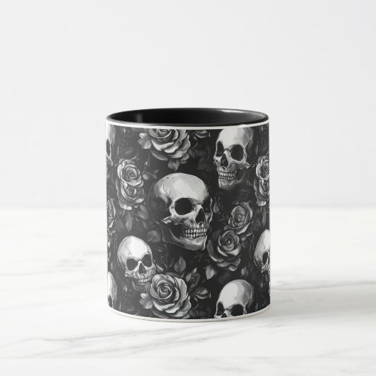 Schedels en Rozen zwart Halloween Mok (Midden)