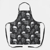 Schedels en Rozen zwart Halloween Schort (Voorkant)