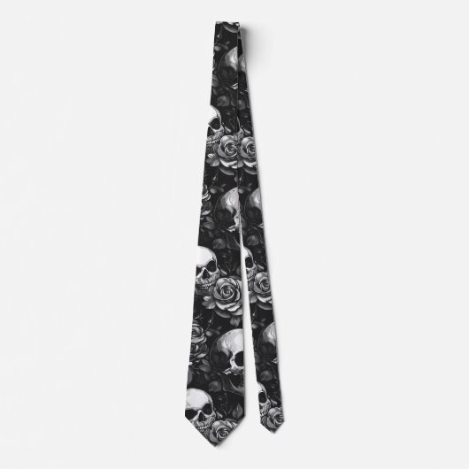 Schedels en Rozen zwart Halloween Stropdas (Voorkant)