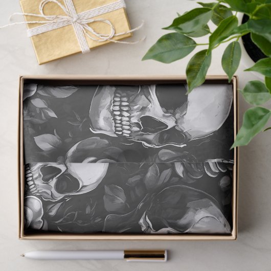 Schedels en Rozen zwart Halloween Tissuepapier (Geschenk)