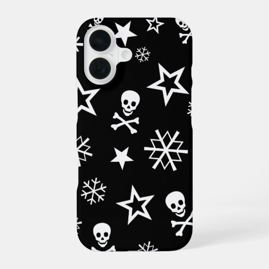 Schedels en Sneeuwvlokken iPhone 16 Hoesje (Achterkant)
