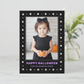 Schedels en sterren rand zwart Halloween foto Feestdagenkaart (Staand voorkant)