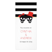 Schedels en strepen rood Halloween bruiloft progra Reclamekaart (Voorkant)