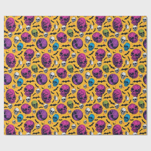 Schedels en vleermuizen Halloween Cadeaupapier (Vlak)