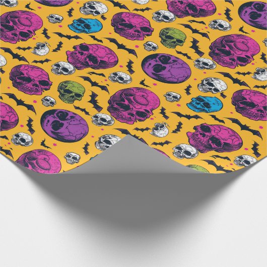 Schedels en vleermuizen Halloween Cadeaupapier (Hoek)