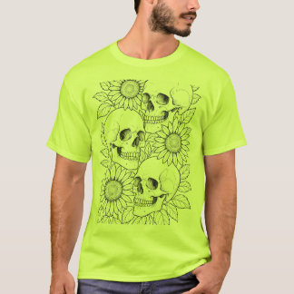 Schedels en zonnebloemen t-shirt