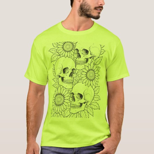 Schedels en zonnebloemen t-shirt (Voorkant)