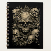Schedels Groepering Beige op Black Gothic Scary Planner (Voorkant)