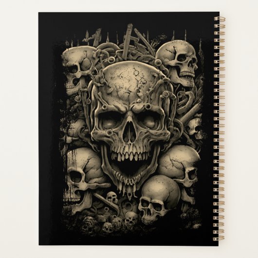 Schedels Groepering Beige op Black Gothic Scary Planner (Achterkant)
