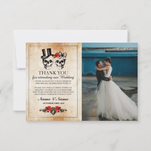 Schedels Halloween Bedankt Gotische Fotokaart Kaart (Voorkant)