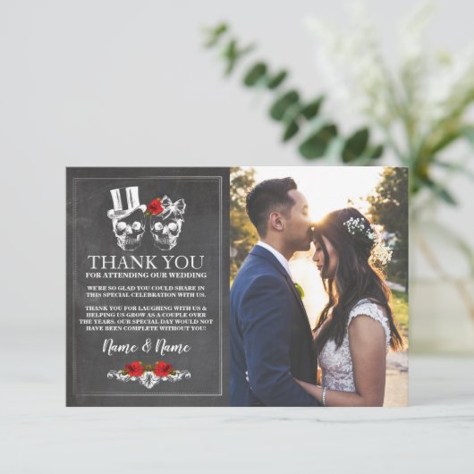 Schedels Halloween Dank je trouw krijtje Foto Bedankkaart (Staand voorkant)