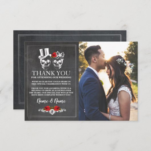 Schedels Halloween Dank je trouw krijtje Foto Bedankkaart (Voorkant / Achterkant)