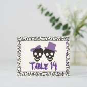 Schedels Halloween paarse zwarte trouwtafel nummer Briefkaart (Staand voorkant)