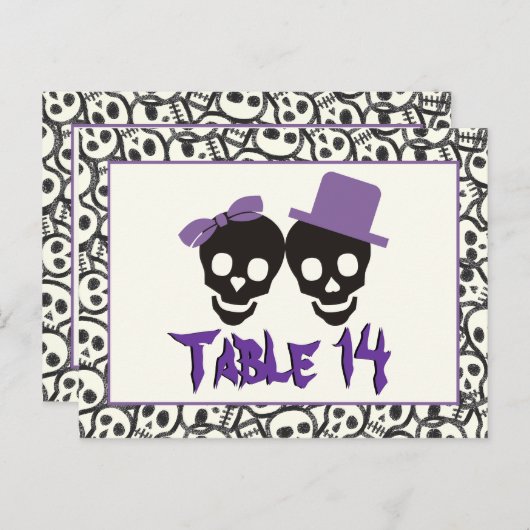 Schedels Halloween paarse zwarte trouwtafel nummer Briefkaart (Voorkant / Achterkant)